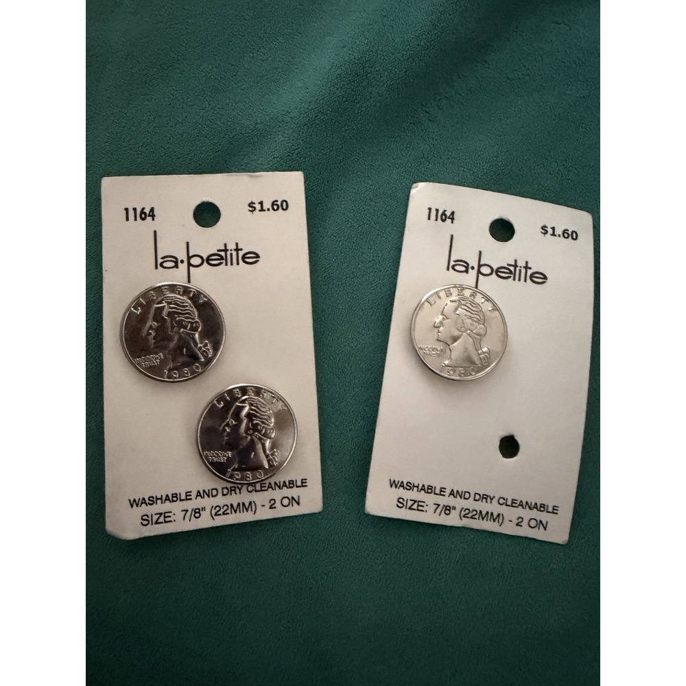 NEW 7/8" LaPETITE VERBAL LIBERTY WASHINGTON QUARTER METAL SHANK BUTTON Set Of 3